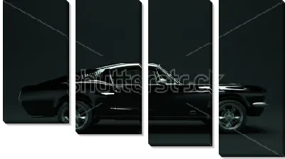 Модульная картина Стильный чёрный спортивный автомобиль на чёрном фоне