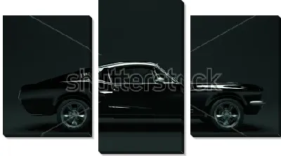 Модульная картина Стильный чёрный спортивный автомобиль на чёрном фоне
