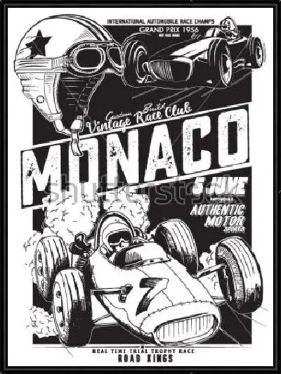 Картина Чёрно-белый плакат на тему спортивных гонок в Монако