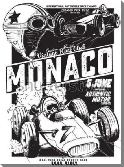 Постер Чёрно-белый плакат на тему спортивных гонок в Монако