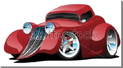 Постер Забавный красный автомобиль с расплывающимся корпусом на белом фоне