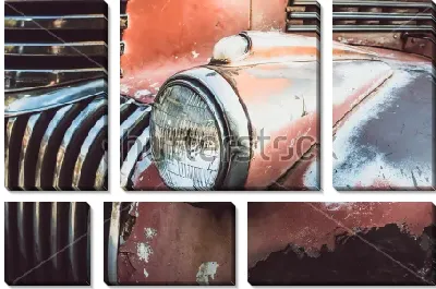 Модульная картина Фара старого ржавого автомобиля крупным планом