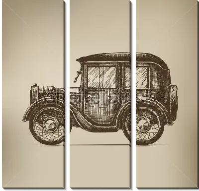 Модульная картина Гравюра старинного автомобиля №2