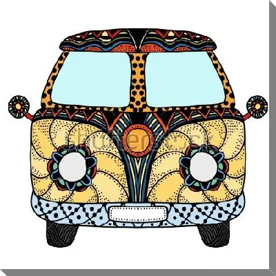 Картина маслом Яркая иллюстрация с разрисованным автомобилем в стиле хиппи