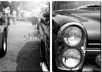 Модульная картина Хромированные фары классического автомобиля