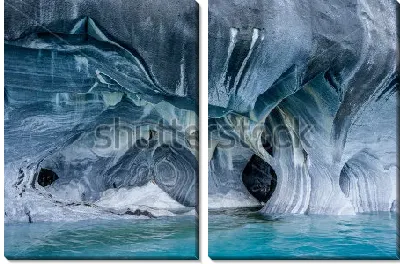 Прекрасные формы знаменитой мраморной пещеры с озером в Чили (Патагония)