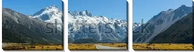 Модульная картина Панорамный вид на дорогу, ведущую в заснеженные горы Аораки в Новой Зеландии