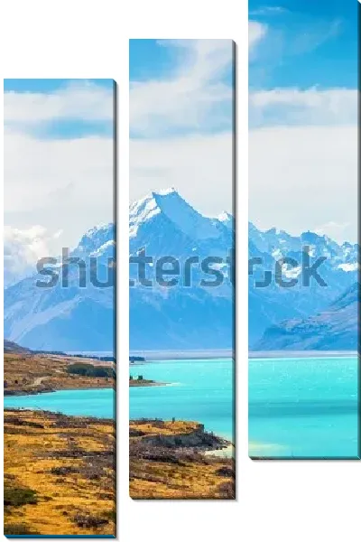 Модульная картина Сказочный вид на заснеженные горы вдоль озера Пукаки на Южном острове Новой Зеландии