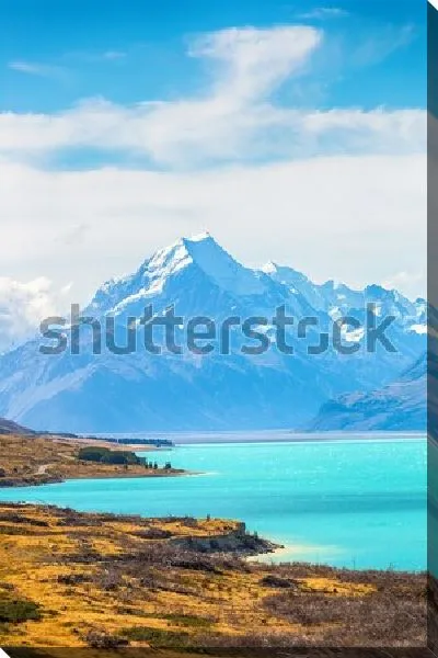 Картина маслом Сказочный вид на заснеженные горы вдоль озера Пукаки на Южном острове Новой Зеландии