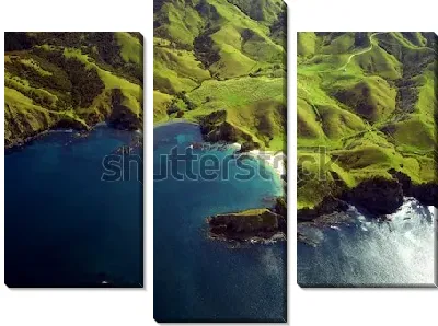 Модульная картина Великолепные зелёные холмы и горы вдоль побережья Нортленд (Новая Зеландия)