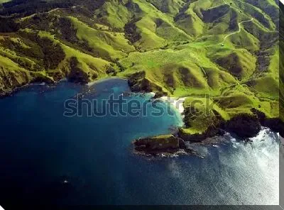Постер Великолепные зелёные холмы и горы вдоль побережья Нортленд (Новая Зеландия)