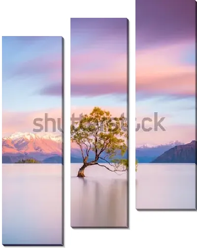 Модульная картина Знаменитое одинокое дерево в озере Канака нав момент удивительного восхода солнца (Новая Зеландия)