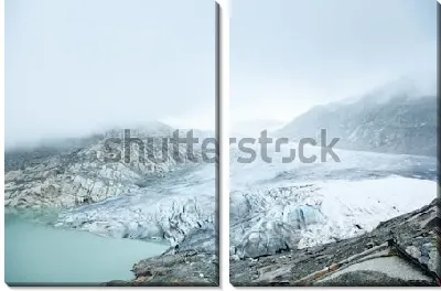 Модульная картина Великолепный вид на Ронский ледник в тумане - один из старейших ледников в Швейцарских Альпах и основной источник воды для реки Рона и Женевского озера