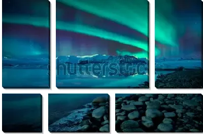 Модульная картина Невероятно красивое северное сияние над Ледниковой лагуной Йокульсарлон (Исландия) №2
