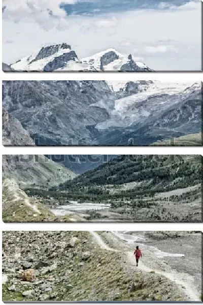 Модульная картина Великолепный пейзаж с заснеженными скалами, ледником и горной долиной в швейцарском кантоне Вале