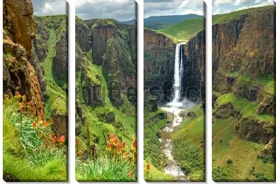 Модульная картина Фантастическая панорама самого красивого водопада в мире Малетсюнейане в Южной Африке на территории государства Лесото