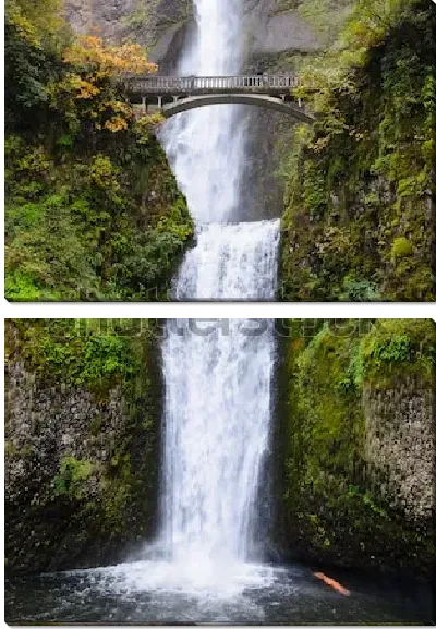 Модульная картина Мост над пропастью перед водопадом