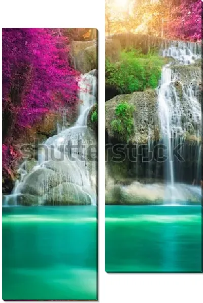 Модульная картина Водопад Эраван в осеннем красочном лесу Национального парка Таиланда