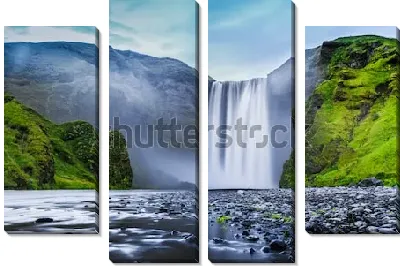 Модульная картина Великолепный вид на водопад Скоугафосс в русле реки Скоуга в южной части Исландии
