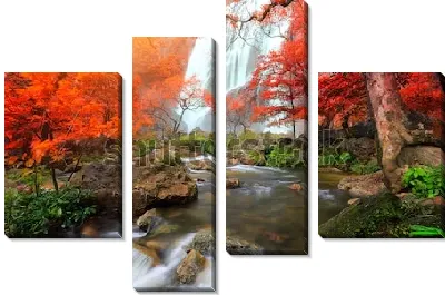 Модульная картина Фантастический осенний пейзаж с водопадом Клонг Лан в тропическом лесу (Таиланд)