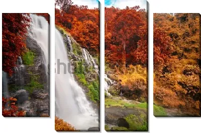 Модульная картина Водопады на фоне красивого осеннего леса в провинции Чиангмай (Таиланд)