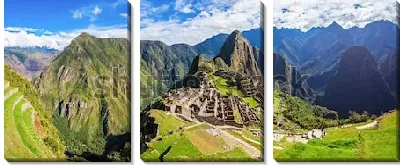 Модульная картина Впечатляющая панорама древнего города инков Мачу-Пикчу на фоне величественных скал в Перу