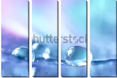 Модульная картина Красивые прозрачные капли росы на сине-фиолетовом фоне