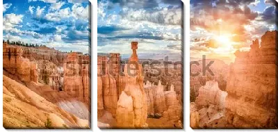 Модульная картина Панорамный вид на удивительные пирамидальные скалы из песчаника в лучах утреннего солнца в Национальном парке Брайс-Каньон (США, штат Юта)