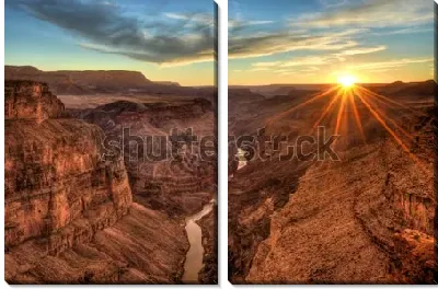 Модульная картина Великолепная панорама Гранд-Каньона в золотых лучах заката (США, штат Аризона)