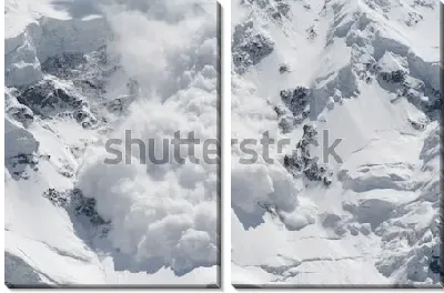 Модульная картина Бурлящая снежная лавина в горах