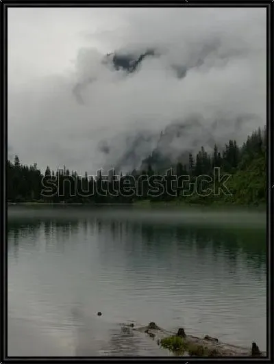 Картина Мистический пейзаж с густым туманом над хвойным лесом у озера