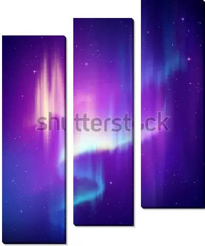 Модульная картина Красочное северное сияние в виде извивающегося дракона в синем звёздном небе