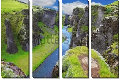 Модульная картина Живописный каньон Фьядрарглйуфур с зелёными берегами (Исландия)