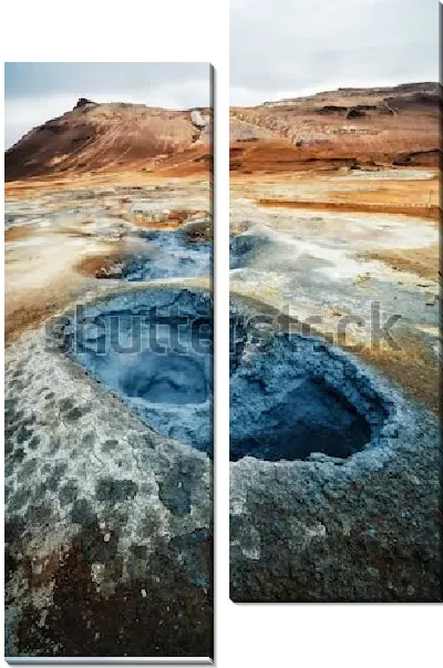 Модульная картина Фантастический пейзаж с кратерами горячих источников в геотермальной долине Хверир (Исландия)