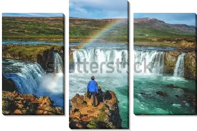 Модульная картина Радуга над знаменитым водопадом Годафосс (Исландия)