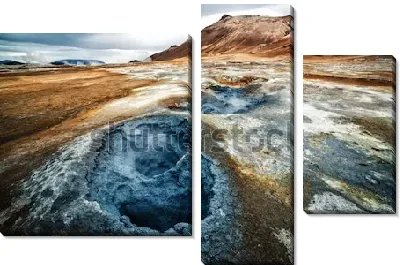 Модульная картина Фантастический пейзаж с кратерами горячих источников в геотермальной долине Хверир (Исландия) №2