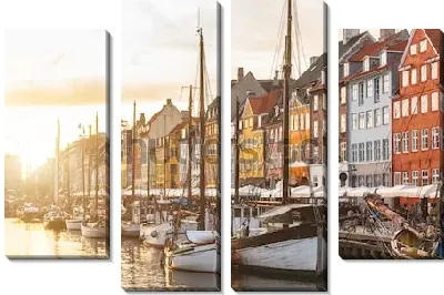 Набережная с разноцветными домами на набережной Старого города Копенгагена во время заката