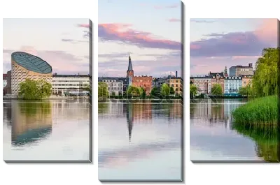 Модульная картина Панорама набережной в Копенгагене на фоне красивого закатного неба