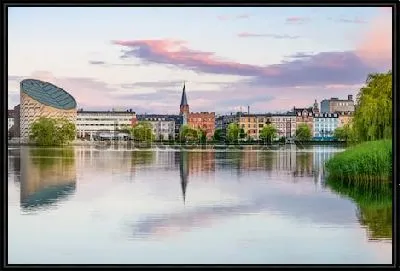 Картина Панорама набережной в Копенгагене на фоне красивого закатного неба