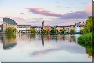 Постер Панорама набережной в Копенгагене на фоне красивого закатного неба