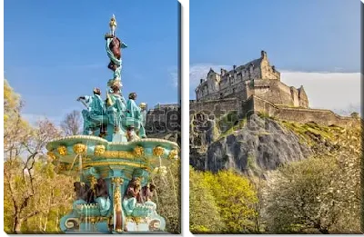 Модульная картина Фонтан Росса и Эдинбургский замок на холме в Эдинбурге (Шотландия)