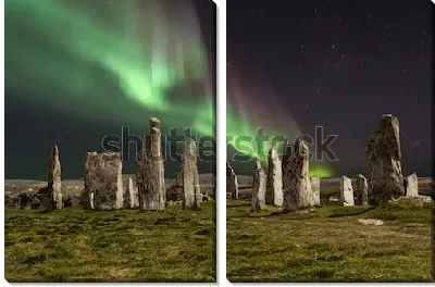 Модульная картина Северное сияние над каменными плитами культового места Калланиш (Шотландия)