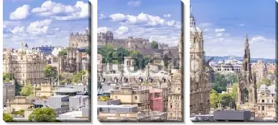 Модульная картина Великолепная панорама Эдинбурга в солнечный день с видом на Эдинбургский замок (Шотландия)