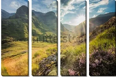 Модульная картина Великолепный вид на живописную цветущую долину Гленко на юго-западе Хайленда (Шотландия)