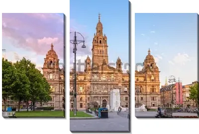 Модульная картина Площадь Джордж-сквер и великолепные Городские Палаты в Глазго (Шотландия)