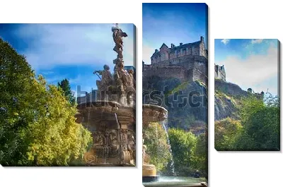 Модульная картина Роскошный фонтан Росса и величественный Эдинбургский Замок на холме (Эдинбург, Шотландия)
