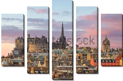 Модульная картина Великолепная вечерняя панорама Старого города Эдинбурга с соборами, дворцами и Эдинбургским замком