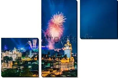 Красочный фейерверк в ночном небе Эдинбурга