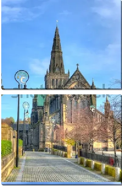 Модульная картина Аллея с необычными фонарями перед кафедральным собором в Глазго