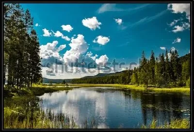 Картина Живописное озеро Сильян с красивыми лесами вдоль берегов (Швеция)
